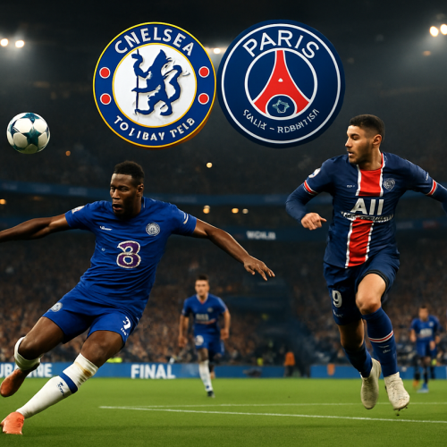 A thrilling moment from the 2025 Club World Cup Final between Chelsea and Paris Saint-Germain. This image encapsulates the high stakes and fierce competition as both teams vie for global supremacy. Relive the highlights and key plays in our full recap.